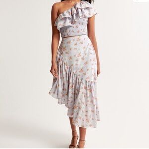 Abercrombie & Fitch Asymmetrical Ruffle Set - Blue Floral